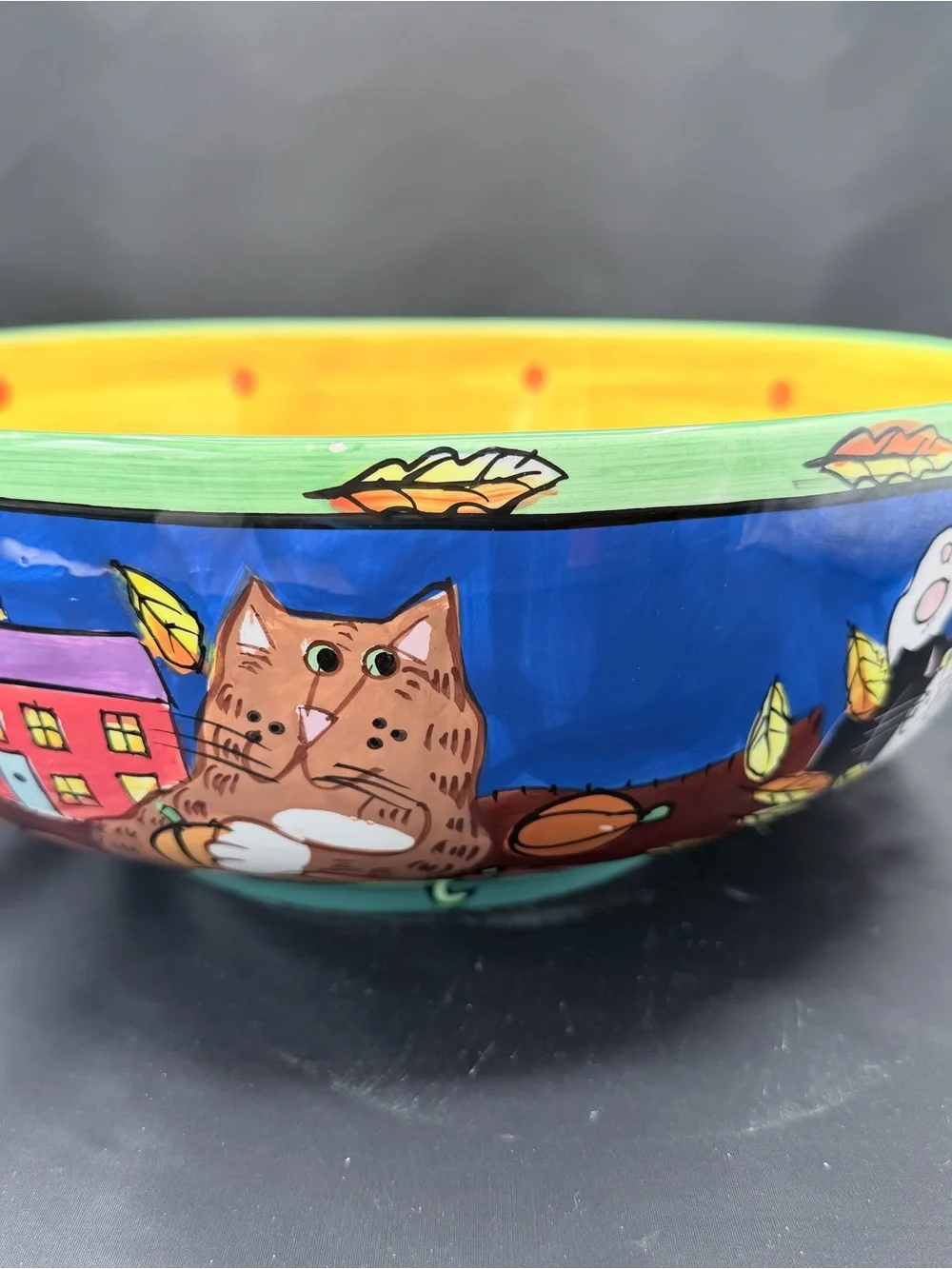 Catzilla 2001 Candace Reiter Large Mixing/Serving Bowl 12” Cats Pumpkins